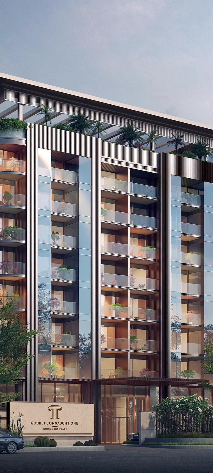 Exterior view of Godrej Connaught One luxury residential apartment in Delhi